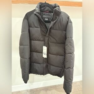 Zara Men's Medium Black Technical Puffer Jacket NWT